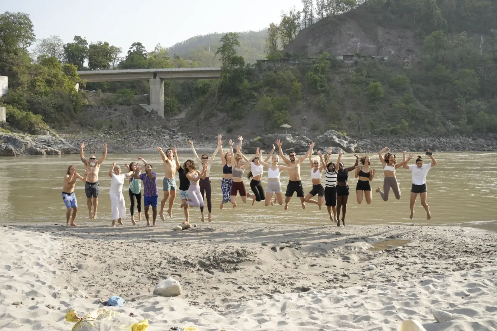 yoga at ganga beach in rishikesh